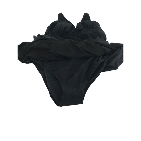 Profile By Gottex One Piece Swimsuit Dress Size 16W Black Padded Ruched Sides - Picture 5 of 11